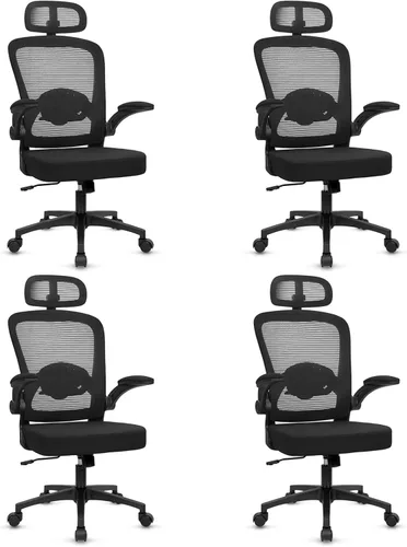Vista 24 de Sillas de escritorio de oficina con ruedas, silla ergonómica de malla con soporte lumbar de altura ajustable, silla giratoria para computadora