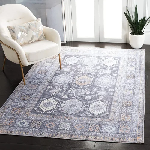 Vista 9 de SAFAVIEH Alfombra lavable Serapi Collection – 6 pies 7 pulgadas, cuadrada, gris y beige, antideslizante y fácil de limpiar, ideal para sala