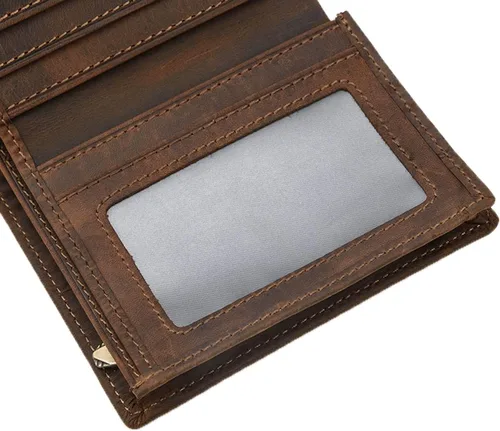 Vista 8 de Billetera de cuero para hombre, billetera plegable duradera para mujer, con múltiples ranuras para tarjetas, bolsillo para monedas, para tarjetas