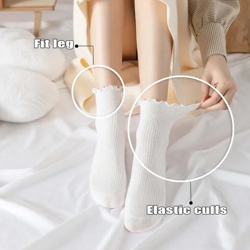 Vista 5 de DarkCom Calcetines tobilleros con volantes para mujer, 6 pares, súper suaves, transpirables, bonitos calcetines con volantes para zapatos Mary Jane