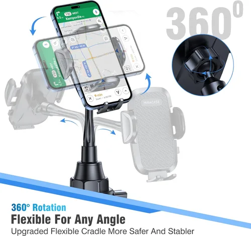 Vista 3 de Miracase Soporte para Portavasos de Auto con Cuello de Cisne Ajustable - Soporte Universal para Celular en Coche para iPhone, Samsung, Google