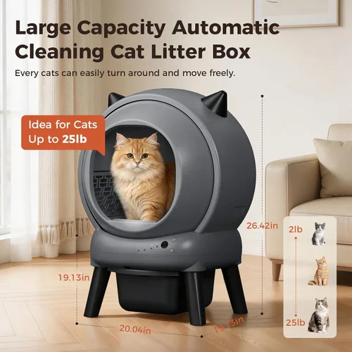 Vista 2 de Caja de arena automática autolimpiante, inodoro robot de gran capacidad para hogares con varios gatos, sensores de seguridad integrados, control