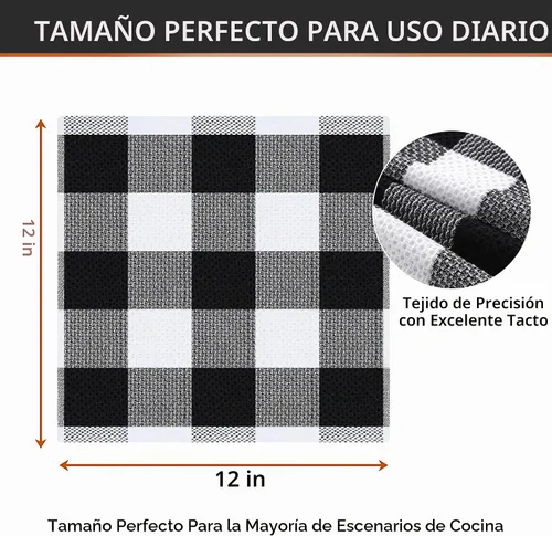 Vista 5 de Homaxy Paquete de 6 paños de cocina 100% algodón, 12 x 12 pulgadas, blanco Blanco & negro