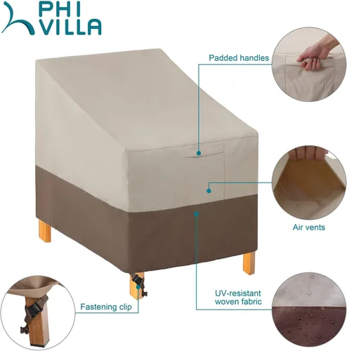 Vista 3 de PHI VILLA Juego de 2 fundas para sillas de patio, fundas para muebles de exterior, impermeables y resistentes, para asientos profundos