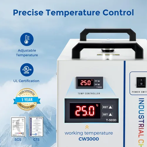 Vista 6 de Cloudray Enfriador de agua CW-3000 para grabador láser de CO2 y corte, enfriador láser, enfriador de agua industrial, con capacidad de tanque