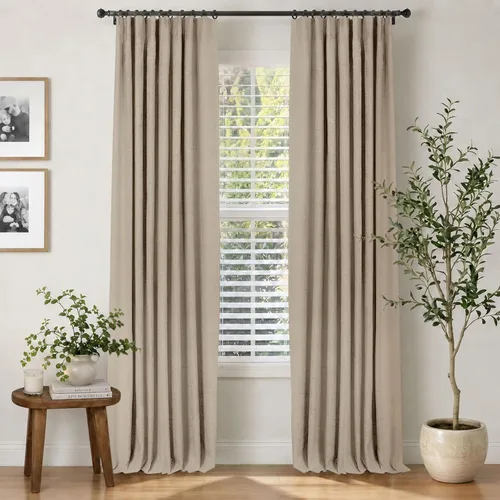Vista 37 de INOVADAY Cortinas 100% opacas para dormitorio, cortinas opacas de color rosa bebé de 90 pulgadas de largo, cortinas opacas de lino con anillos