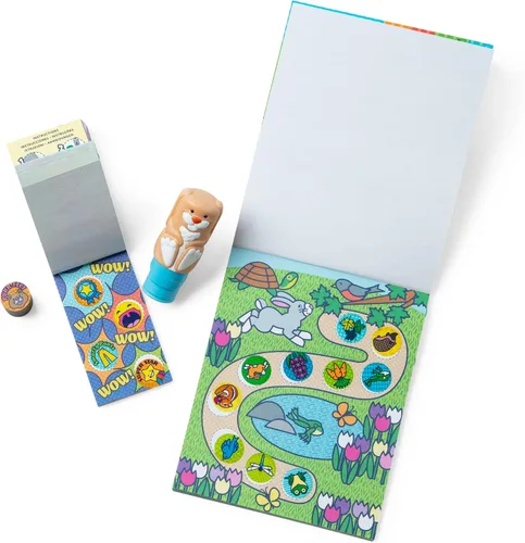 Vista 3 de Melissa & Doug Wow!™ de pegatinas Bunny Bundle: bloc de actividades de 24 páginas, sellador, 500 pegatinas, bloc mini, juguete de manualidades