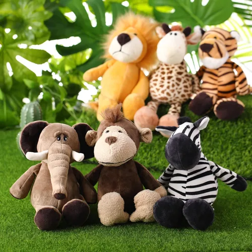 Vista 7 de Zhanmai - Juego de 6 animales de peluche de safari de animales de la selva para decoraciones VBS 2026, león, elefante, cebra, jirafa, tigre y mono
