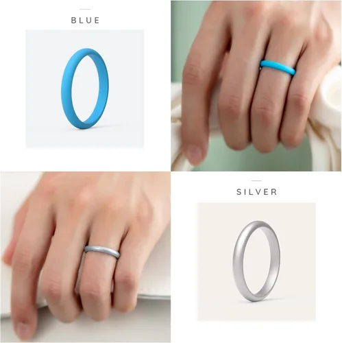 Vista 3 de ThunderFit - Anillos de silicona para mujer, delgados, apilables, complemento, alianzas de boda de silicona, 332 pulgadas (2.5 mm) de ancho y 564