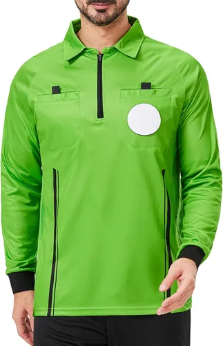 Vista 9 de CUTIEHON Camiseta de árbitro de fútbol, camiseta oficial de árbitro de fútbol profesional de manga larga, con un soporte para insignia y bolsillos