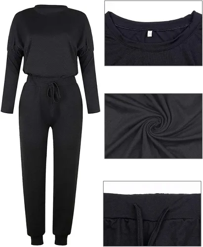 Vista 5 de Adogirl Conjunto deportivo de 2 piezas para mujer sudadera de manga larga pantalones deportivos con cordón