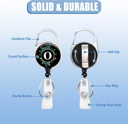 Vista 2 de Paquete de 2 portatarjetas con carrete retráctil, con monograma de letra O, protector de tarjeta vertical resistente para obstetras, obstetras