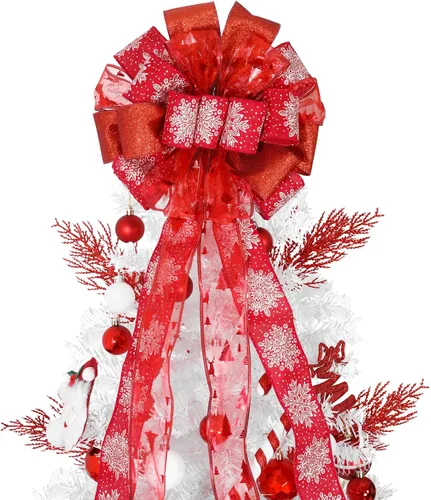 Vista 8 de Decoración para árbol de Navidad de 52 x 12 pulgadas, adorno de Navidad con serpentina de malla de satén con purpurina, para decoración y adornos