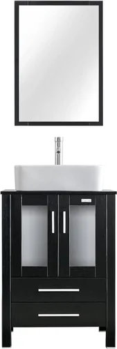 Vista 47 de eclife Armario de tocador de baño moderno de 18 pulgadas con lavabo Redondel negro