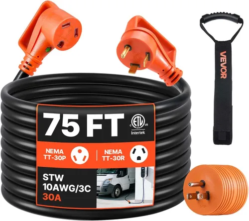 Vista 16 de VEVOR Cable de extensión de 50 amperios para RV, de 15 pies, cable de alimentación para RV resistente STW de calibre 6/3+8/1, enchufe macho NEMA