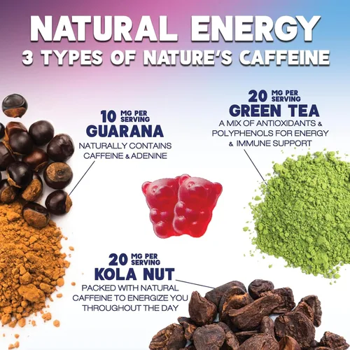 Vista 5 de Energy Gummies – Vitamina B12 1000mcg – 3 veces gomas de energía limpia y concentración con cafeína natural de té verde – Suplemento de ejercicio