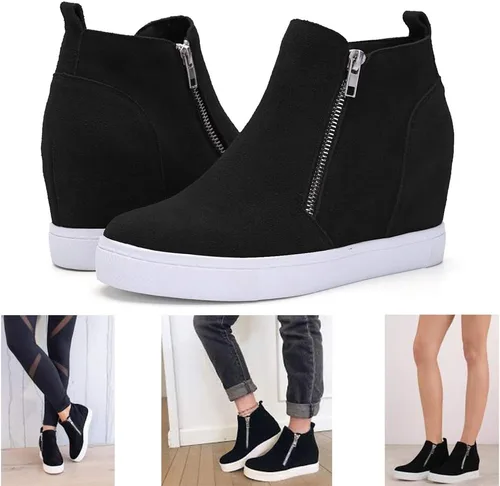 Vista 5 de Athlefit - Zapatos deportivos de cuña de plataforma para mujer, con tacón oculto, botines de cuña oculta