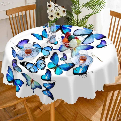 Vista 3 de AOYEGO Mantel redondo con diseño de mariposa azul de 60 pulgadas para comedor, fiesta, banquete