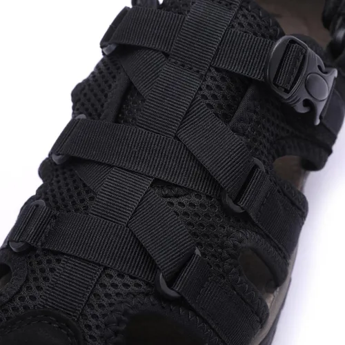 Vista 3 de Harssidanzar Sandalias de cuero genuino para senderismo, para hombre, ancho ajustable, soporte de arco cerrado, zapatos de agua para verano
