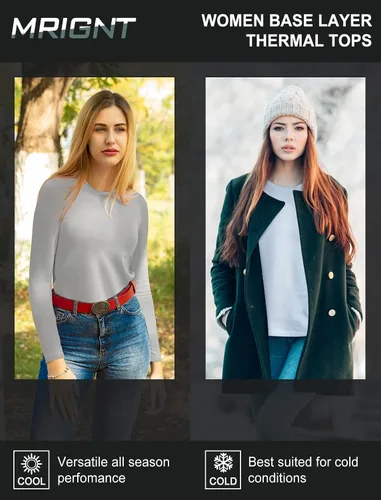 Vista 4 de MRIGNT Paquete de 2 camisetas térmicas de capa base para mujer, camiseta cómoda para mujer