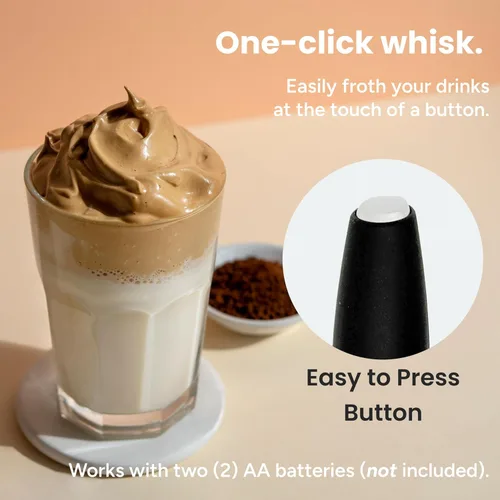 Vista 4 de Mini batidor de leche eléctrico de mano – Máquina de espuma a batería para café, lattes, capuchinos, chocolate caliente, matcha y batidos