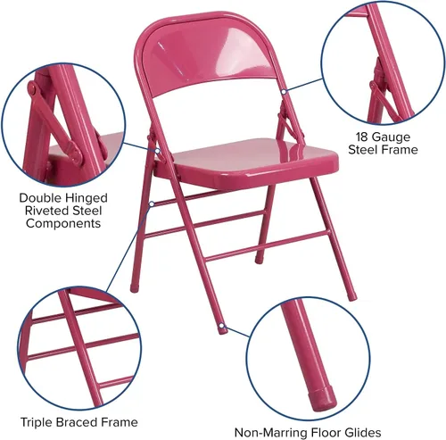 Vista 5 de Flash Furniture HERCULES COLORBURST Series - Silla plegable de metal con doble bisagra y triple apoyo, color fucsia