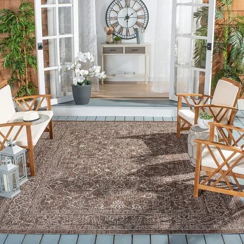 Vista 9 de SAFAVIEH Alfombra lavable al aire libre, colección Courtyard - 2'3" x 5', azul aguamarina y gris, no desprende pelusa y fácil limpieza, ideal