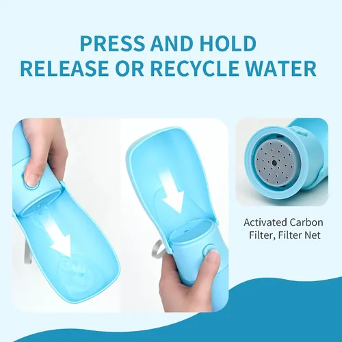 Vista 4 de Botella de agua para perros, cuenco de agua de viaje para cachorros, dispensador de agua portátil a prueba de fugas para cachorros, botella de agua