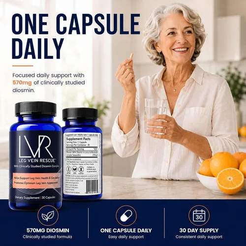 Vista 3 de Suplemento de diosmina LVR, 570 mg, bienestar de piernas y apoyo a la circulación, 30 días Clinically Studied Diosmin, One Capsule Daily, Focused