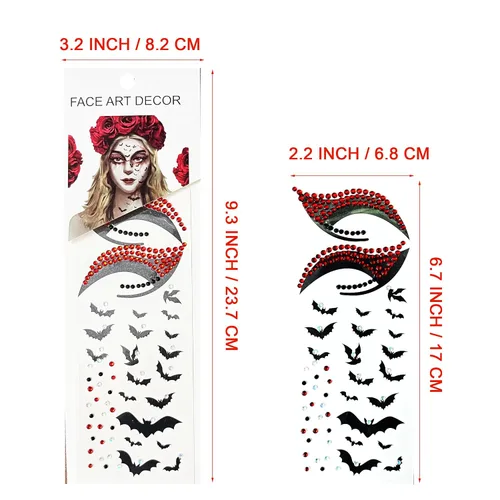 Vista 2 de Tatuajes faciales de murciélagos falsos temporales y diamantes de imitación, gemas de ojos, cristales y perlas para pegar en joyas, tatuajes