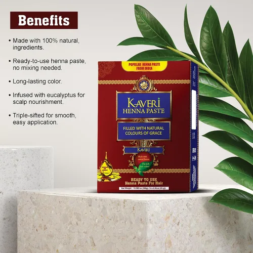 Vista 4 de Kaveri Paquete de 4 tubos de cono de henna listos para usar, color marrón oscuro natural, color rojo, para mujeres, perfecto para con aceite