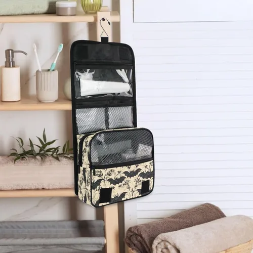 Vista 2 de MNSRUU Neceser colgante con diseño de calavera y girasol, bolsa de maquillaje de viaje para artículos de tocador, organizador de artículos