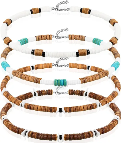 Vista 6 de Bonuci 4 piezas de collar de concha Puka para hombres, collares de surfista con cuentas, collar de playa hawaiano para mujeres, joyería, regalos