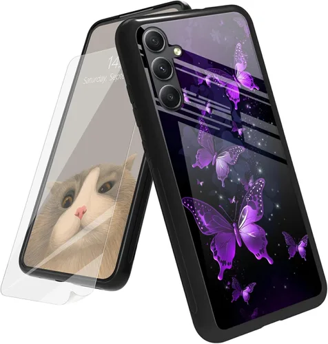 Vista 21 de Funda para Samsung Galaxy A12 5G con protector de pantalla, parte trasera de vidrio templado + TPU de silicona suave que absorbe los golpes
