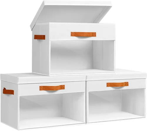 Vista 21 de Homsorout Cajas Grandes de Almacenamiento con Tapas - Paquete de 3 Organizadores Plegables Decorativos con Ventanas Transparentes y Asas