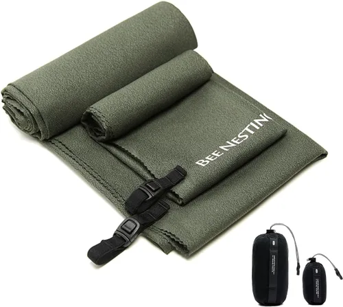 Vista 36 de Bee Nesting Toalla ultraligera de secado rápido – Paquete de 2 toallas de microfibra medianas y pequeñas con bolsillo compacto plegable para viajes