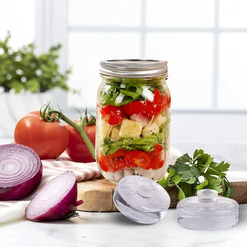 Vista 4 de Eleganttime Paquete de 4 pesos de fermentación de vidrio con mango de fácil agarre, tarro de masón, boca ancha, conservas, fermentación, encurtido
