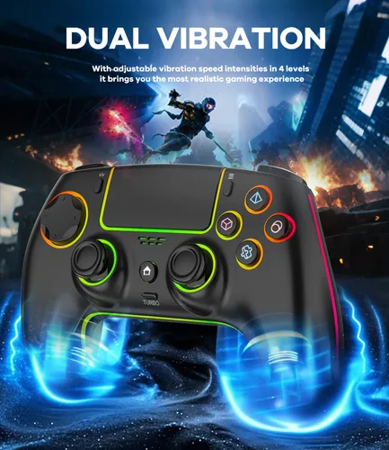 Vista 3 de GlowPlayX Wireless Gaming Controller Compatible with PS-5 Console/Pro/PC/Mac/iOS/Android/Steam Deck, Gamepad with RGB Lighting/Hall Effect Negro