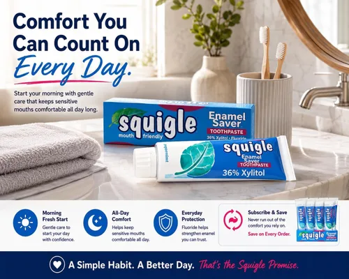 Vista 6 de Squigle Pasta de dientes esmaltada (prevención y tratamiento de úlceras bucales) previene caries, dermatitis perioral, mal aliento, labios