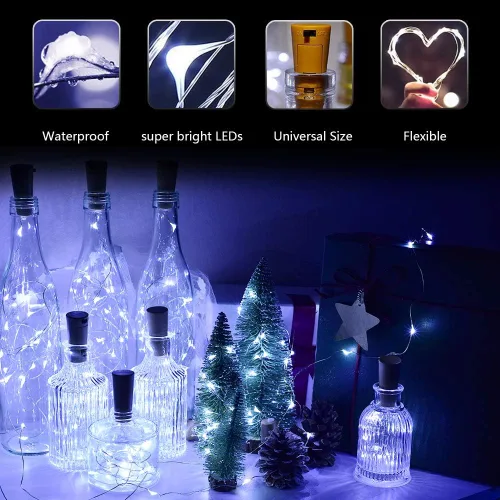 Vista 5 de osteplus Luces para botellas de vino con corcho, paquete de 10 con 12 baterías de repuesto Mini luces de hadas con cadena de luces operadas