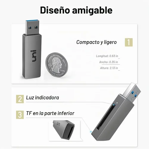 Vista 7 de uni Lector de tarjetas SD, adaptador de tarjeta SD USB 3.0 de alta