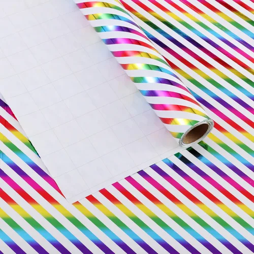 Vista 6 de Miss DuiDui Rollo de papel de regalo de puntos, 17 x 315 pulgadas, papel de regalo con diseño de puntos de aluminio coloridos para fiestas