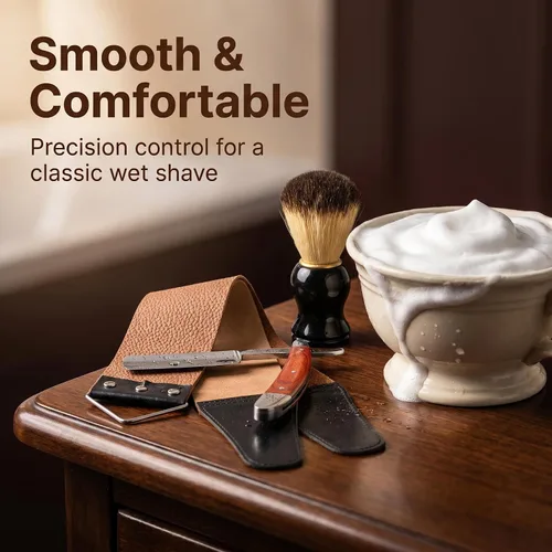 Vista 5 de Profesional Kit de Maquinilla de Afeitar Recta Con Strop, Brocha De Afeitar, Cuero Strop - Navaja de Barbero Navaja de Barbero