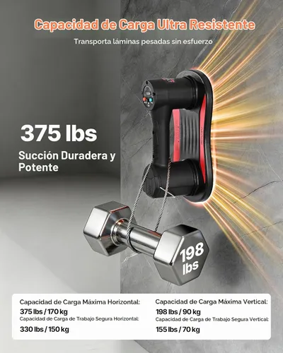 Vista 3 de VEVOR Ventosa eléctrica al vacío, capacidad máxima de elevación de 375 libras, elevador de vidrio al vacío con pantalla digital, herramienta