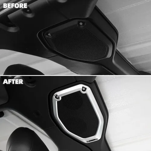 Vista 2 de Juego de 5 fundas cromadas para altavoces y cubierta de altavoz de maletero, 5 piezas, compatible con Jeep Wrangler JL JLU y Gladiator JT 2018-2023