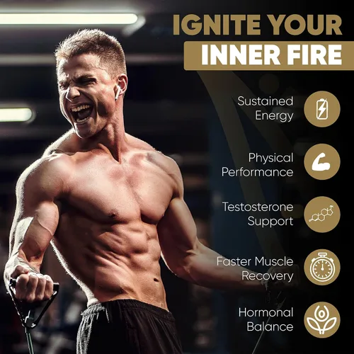 Vista 2 de Suplemento de energía y rendimiento Ignite con Shilajit, KSM-66 Ashwagandha y zinc Fuerza, resistencia y recuperación muscular 60 cápsulas