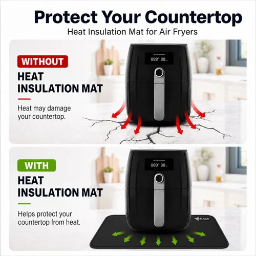 Vista 2 de FLASLD Tapete resistente al calor para freidora de aire, tapetes de silicona ignífugos para encimera de cocina, protector de encimera, Negro