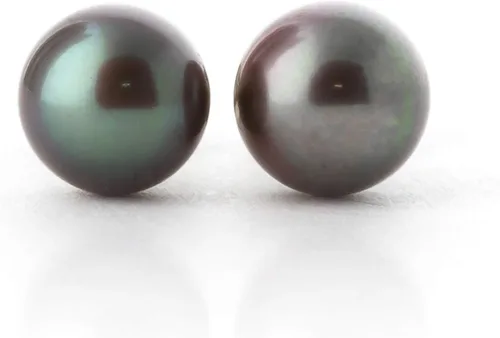 Vista 5 de Galaxy Gold GG Aretes de oro blanco de 14k con perla negra cultivada, Metal Gema, Perla