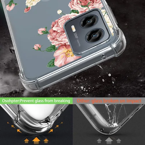 Vista 4 de Osophter Funda para Moto G 5G 2023, Motorola G 5G 2023 para mujeres y niñas, diseño floral con protector de pantalla, absorción de golpes, funda