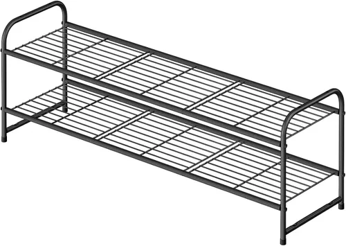Vista 9 de Zapatero de 2 niveles para armario, organizador de almacenamiento de zapatos extra largo de 44 pulgadas para estantes, metal resistente, fácil Negro